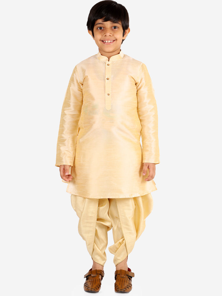 VASTRAMAY Boys' Gold Silk Blend Solid Dhoti Pant