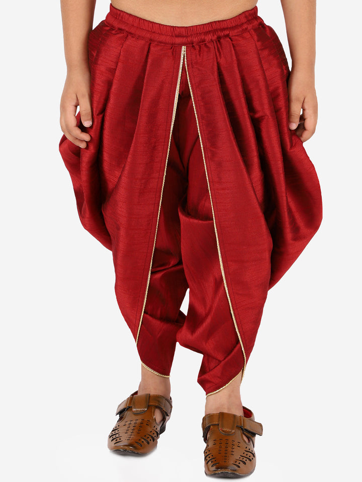 VASTRAMAY Boys' Maroon Silk Blend Solid Dhoti Pant