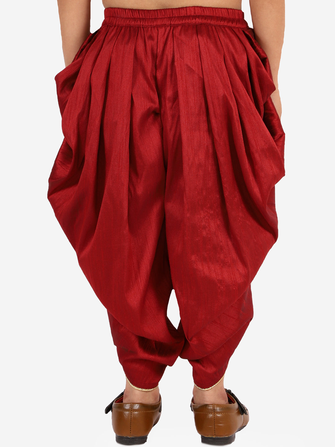 VASTRAMAY Boys' Maroon Silk Blend Solid Dhoti Pant