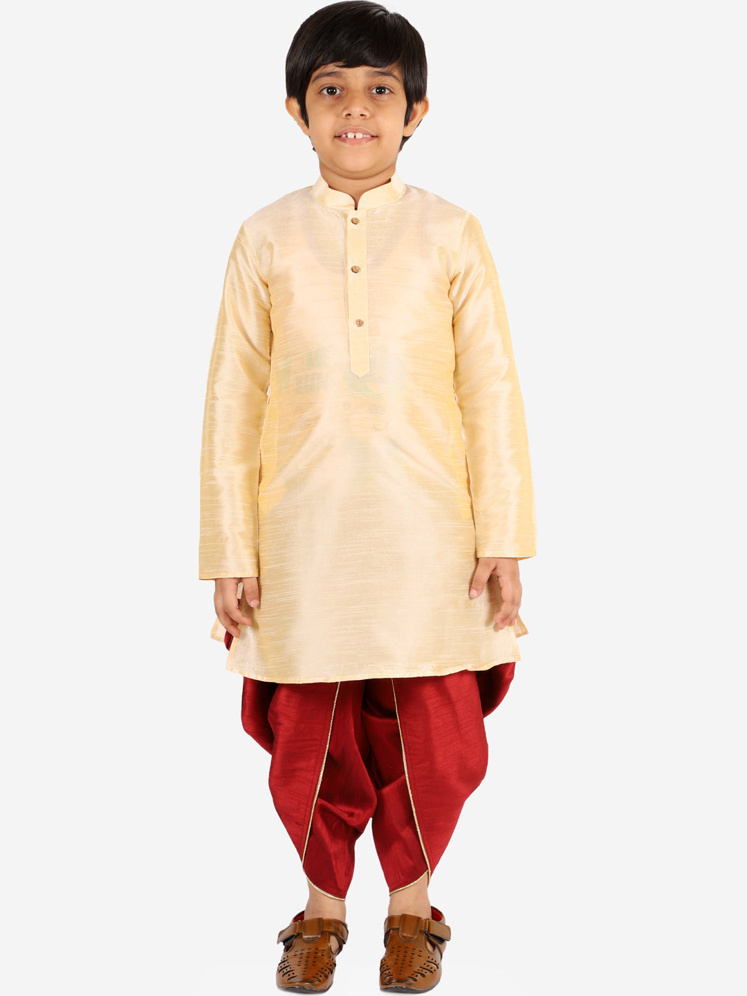 VASTRAMAY Boys' Maroon Silk Blend Solid Dhoti Pant