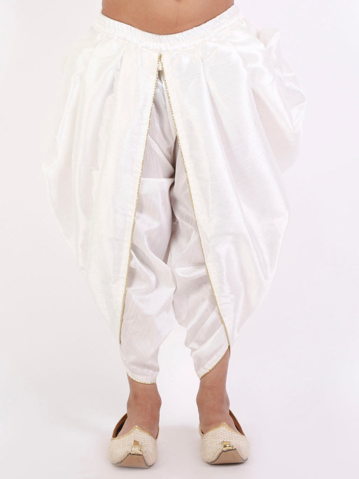 VASTRAMAY Boys' White Silk Blend Dhoti