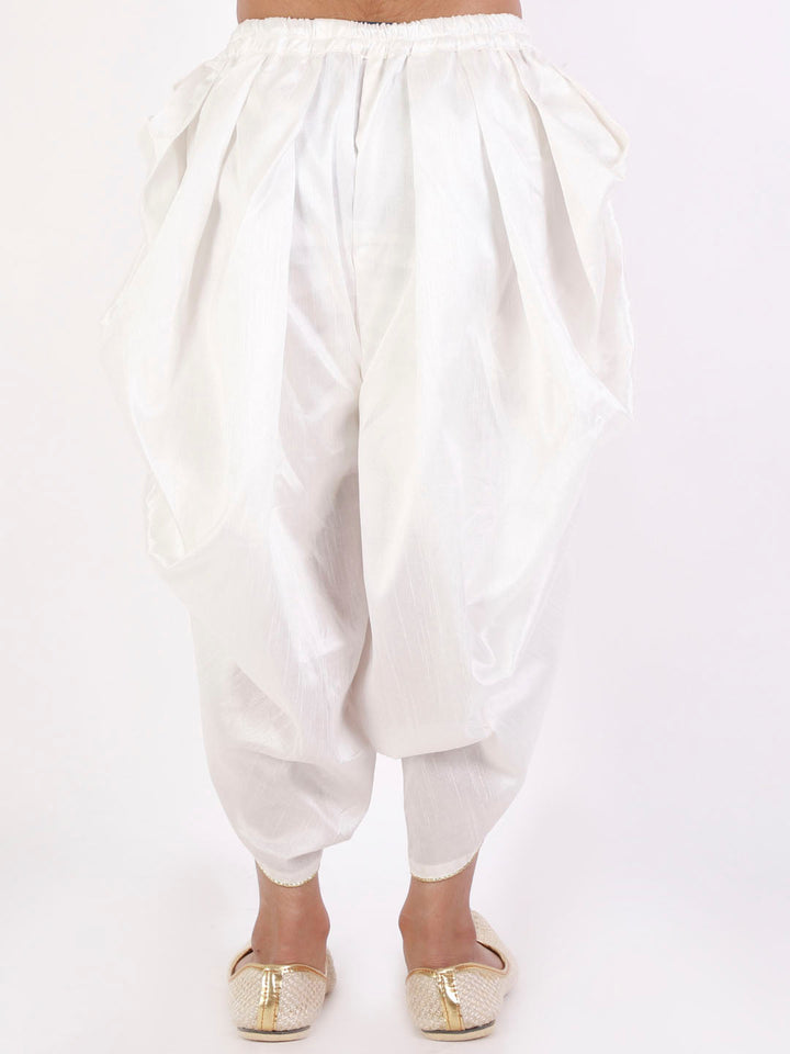 VASTRAMAY Boys' White Silk Blend Dhoti