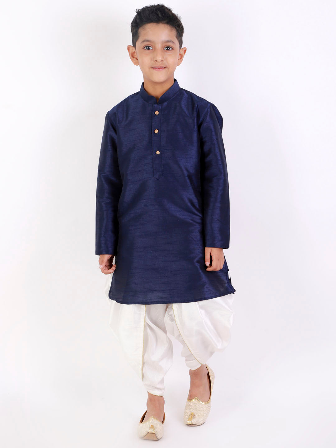 VASTRAMAY Boys' White Silk Blend Dhoti