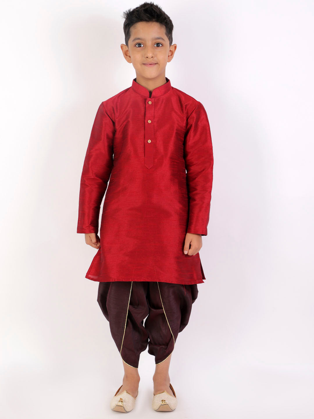 VASTRAMAY Boys' Burgundy Silk Blend Dhoti