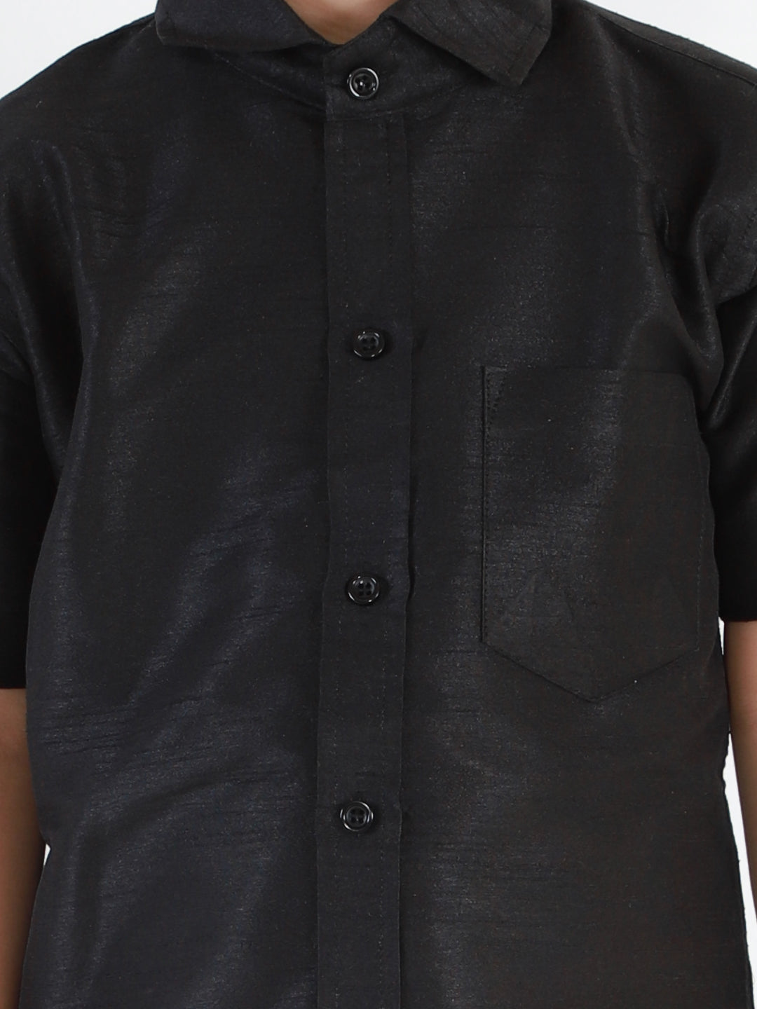 Vastramay Boys' Black Silk Short Sleeves Ethnic Shirt