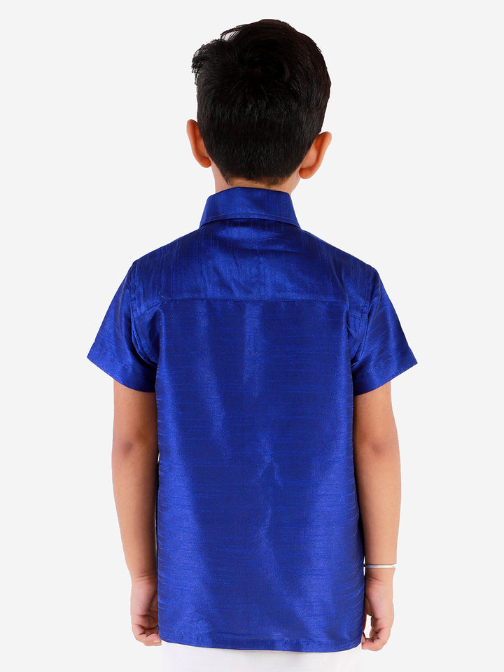 Vastramay Boys' Blue Silk Short Sleeves Ethnic Shirt