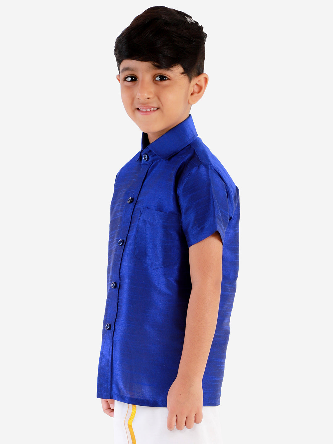 Vastramay Boys' Blue Silk Short Sleeves Ethnic Shirt