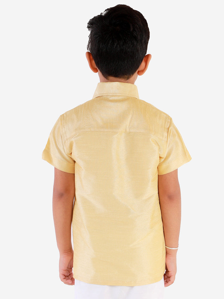 VASTRAMAY Boys' Gold Silk Short Sleeves Ethnic Shirt