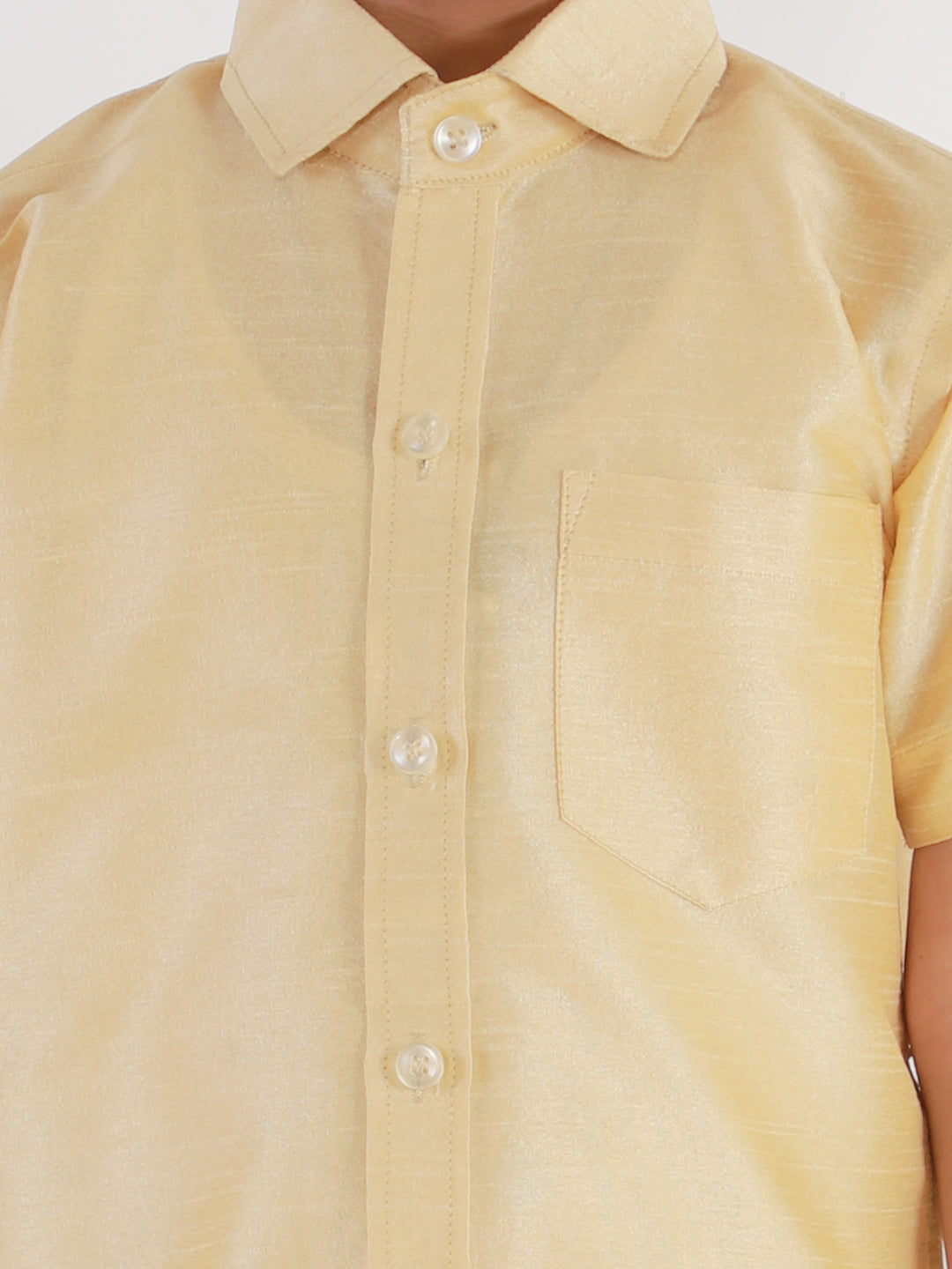 VASTRAMAY Boys' Gold Silk Short Sleeves Ethnic Shirt