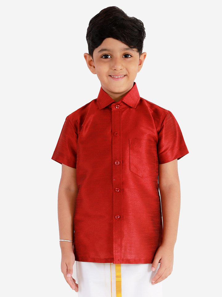 Vastramay Boys' Maroon Silk Short Sleeves Ethnic Shirt