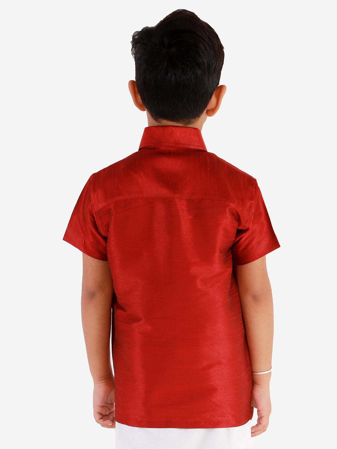 Vastramay Boys' Maroon Silk Short Sleeves Ethnic Shirt