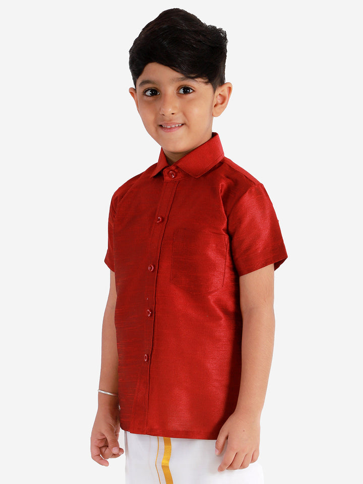 Vastramay Boys' Maroon Silk Short Sleeves Ethnic Shirt