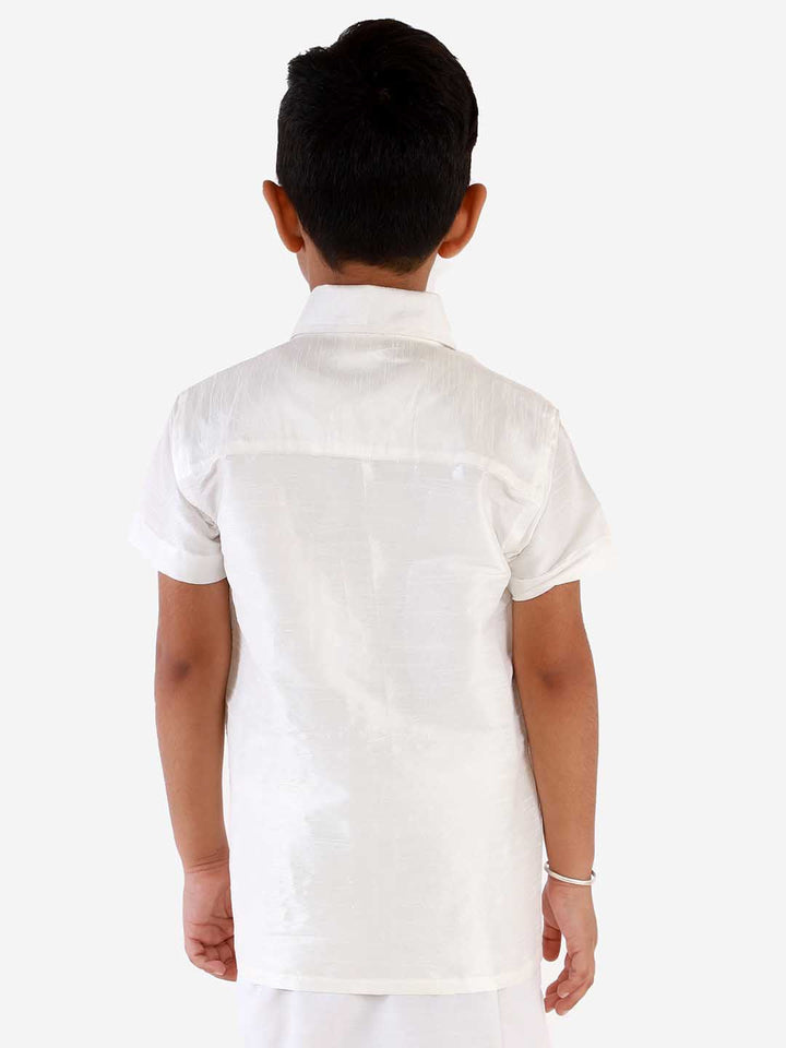 VASTRAMAY Boys' White Silk Short Sleeves Ethnic Shirt