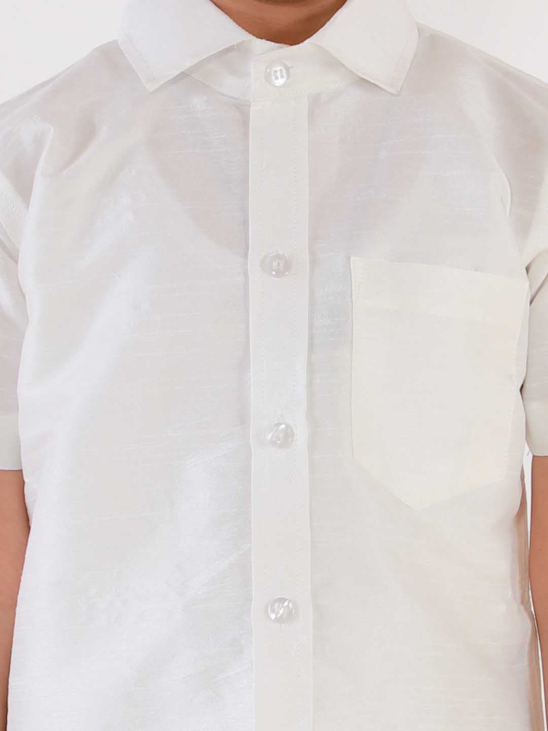 VASTRAMAY Boys' White Silk Short Sleeves Ethnic Shirt