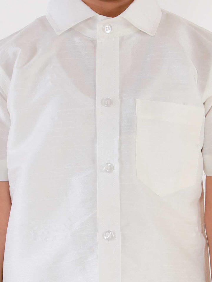 VASTRAMAY Boys' White Silk Short Sleeves Ethnic Shirt