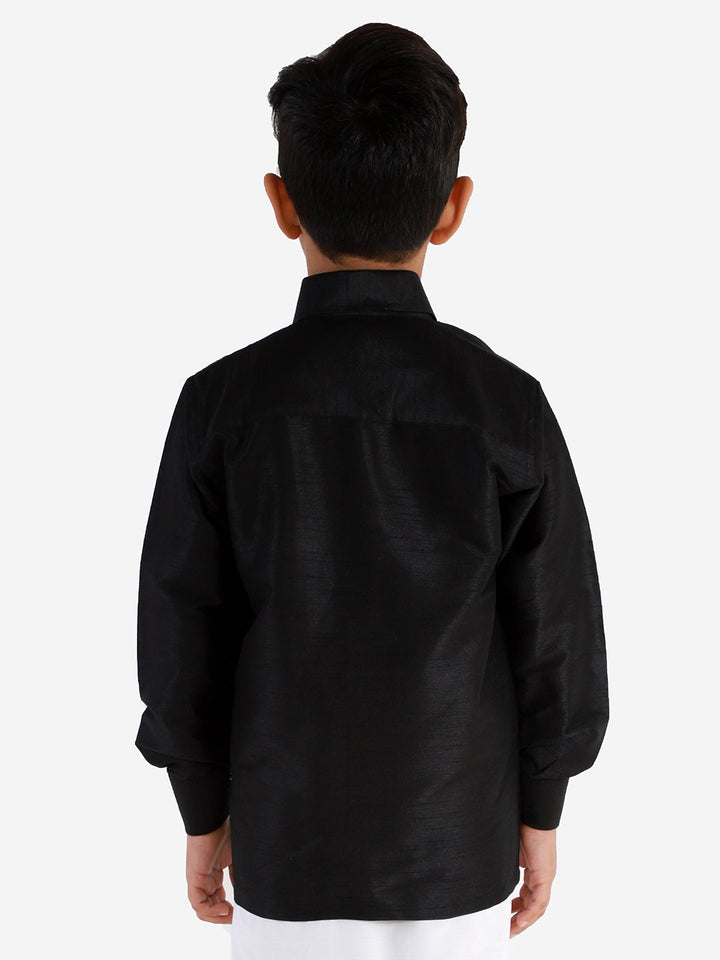 VASTRAMAY Boys' Black Silk Long Sleeves Ethnic Shirt