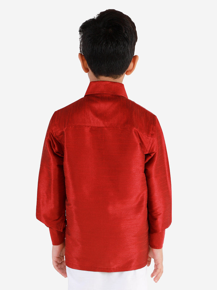 VASTRAMAY Boys' Maroon Silk Long Sleeves Ethnic Shirt