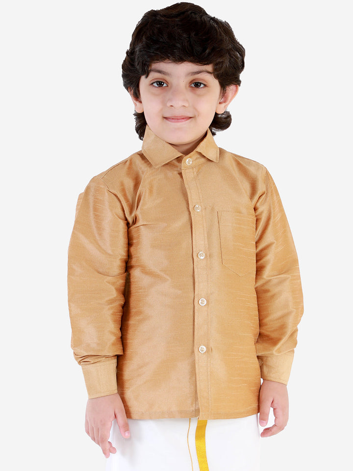 VASTRAMAY Boys' Rose Gold Silk Blend Long Sleeves Ethnic Shirt