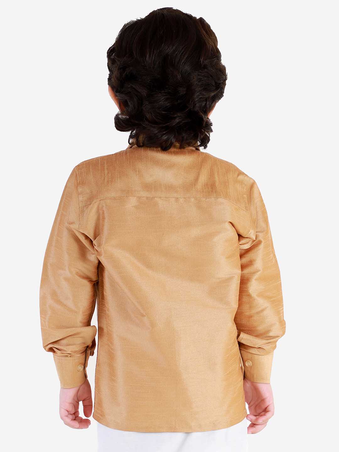 VASTRAMAY Boys' Rose Gold Silk Blend Long Sleeves Ethnic Shirt