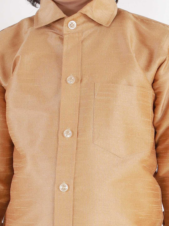 VASTRAMAY Boys' Rose Gold Silk Blend Long Sleeves Ethnic Shirt