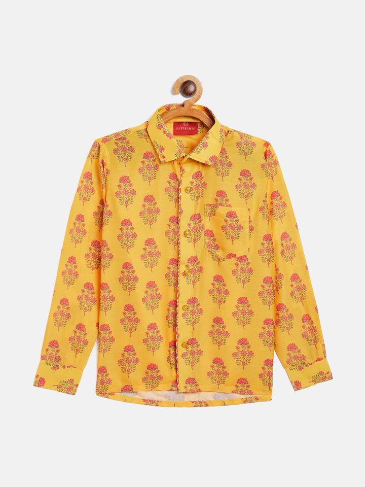 VASTRAMAY Boys' Multicolor-Base-Orange Ethnic Shirt