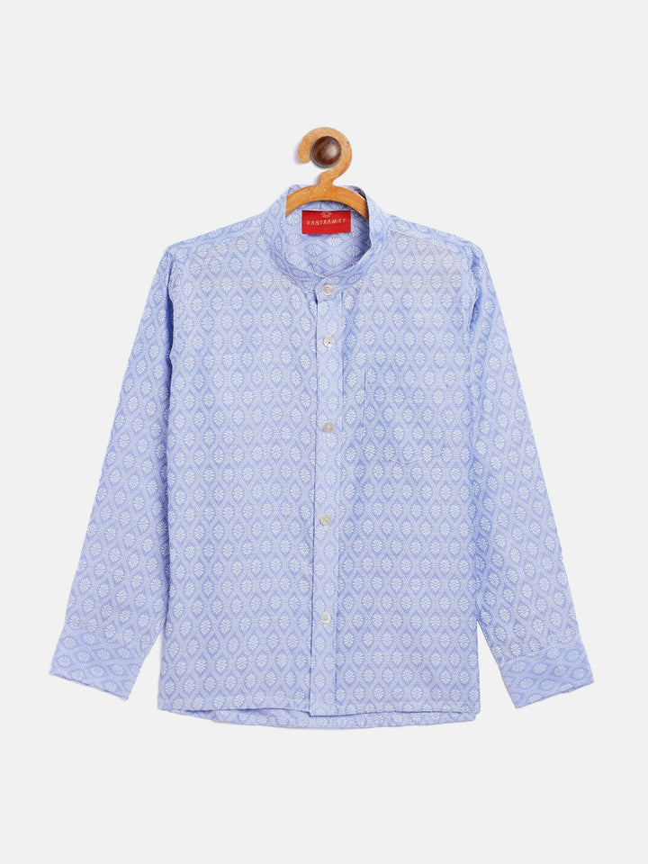 VASTRAMAY Boys' Lavender Jacquard Ethnic Shirt