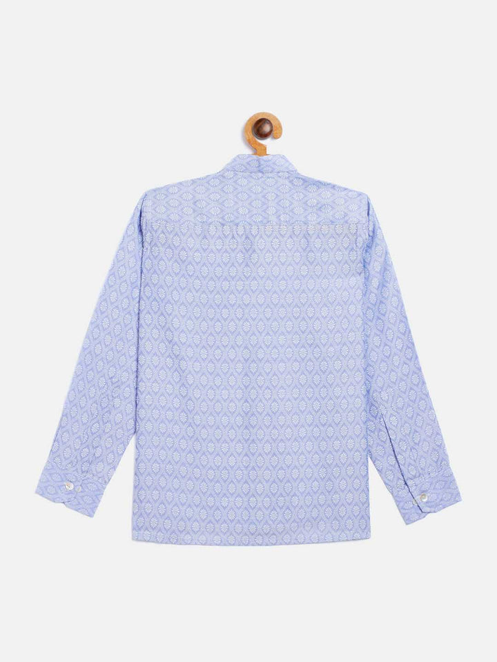 VASTRAMAY Boys' Lavender Jacquard Ethnic Shirt