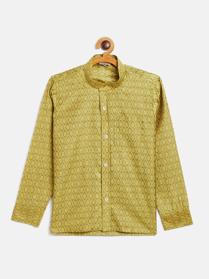 VASTRAMAY Boys' Yellow Jacquard Ethnic Shirt