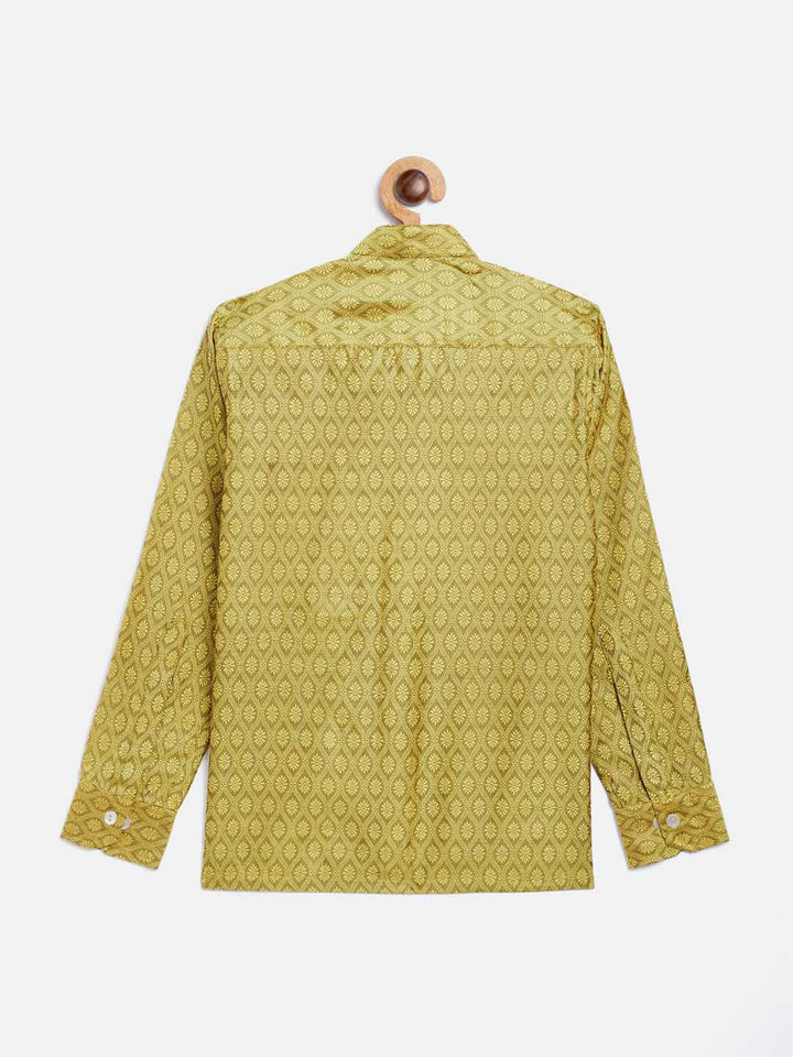 VASTRAMAY Boys' Yellow Jacquard Ethnic Shirt