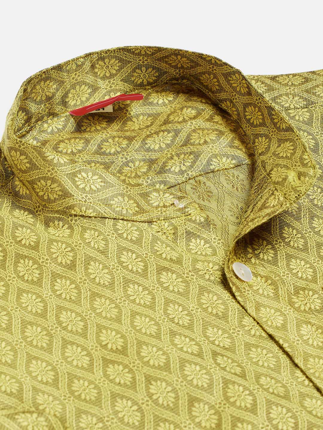 VASTRAMAY Boys' Yellow Jacquard Ethnic Shirt