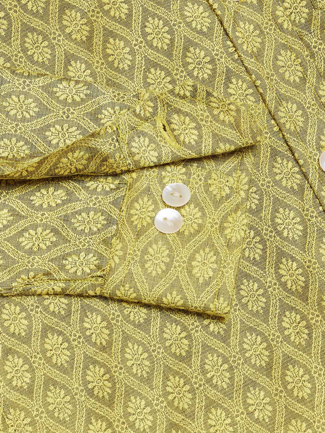 VASTRAMAY Boys' Yellow Jacquard Ethnic Shirt