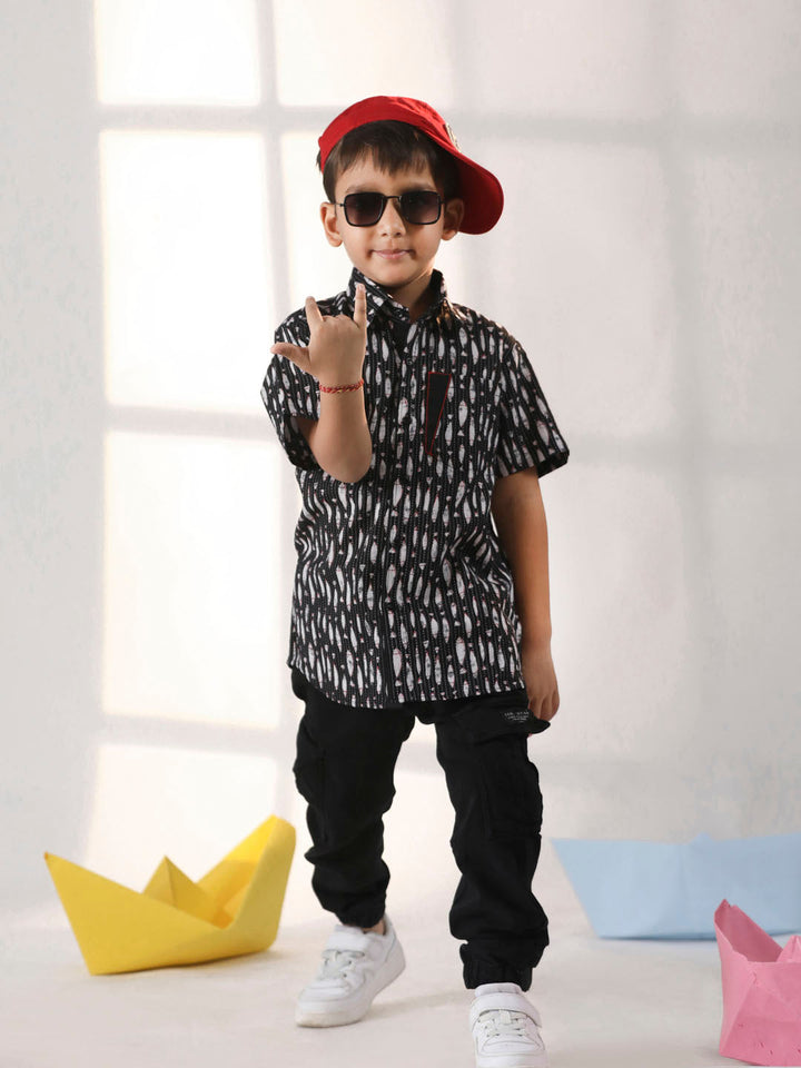 VASTRAMAY Boys' Black Ethnic Shirt