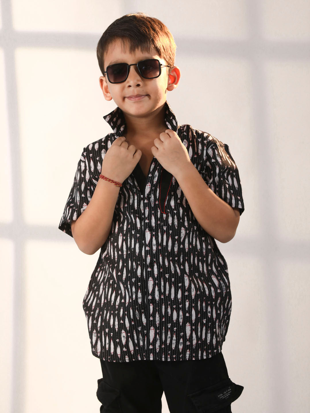 VASTRAMAY Boys' Black Ethnic Shirt