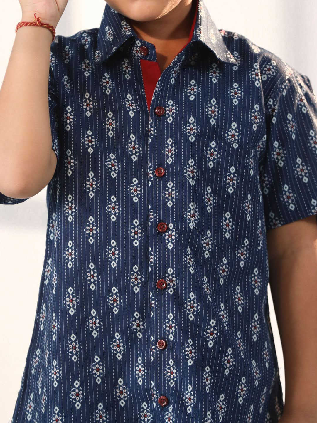 VASTRAMAY Boys' Navy Blue Ethnic Shirt