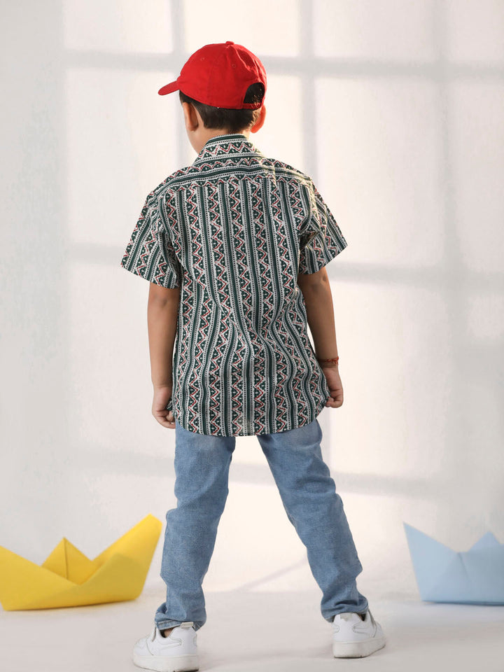 VASTRAMAY Boys' Bottle Green Ethnic Shirt