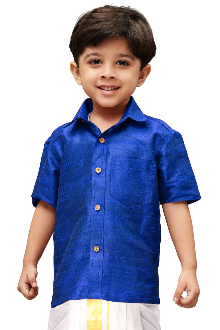 VASTRAMAY Boys  Royal Blue Opaque Ethnic Shirt