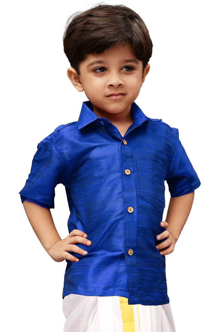 VASTRAMAY Boys  Royal Blue Opaque Ethnic Shirt