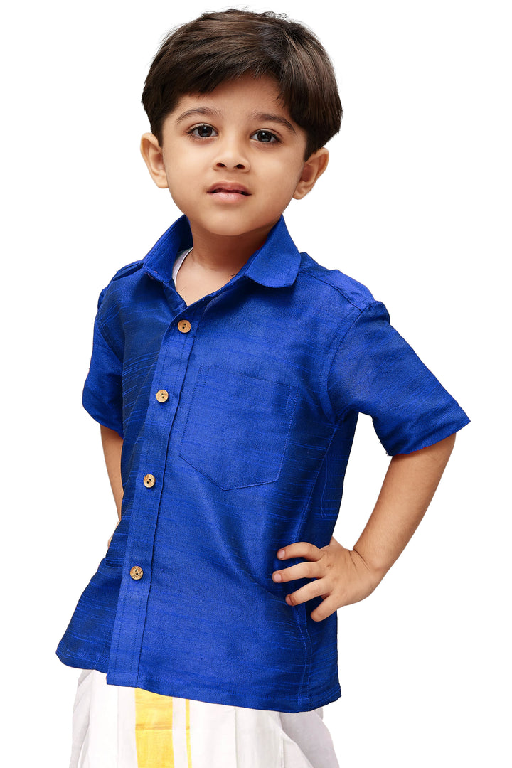 Vastramay Blue Silk Blend Baap Beta Shirt set