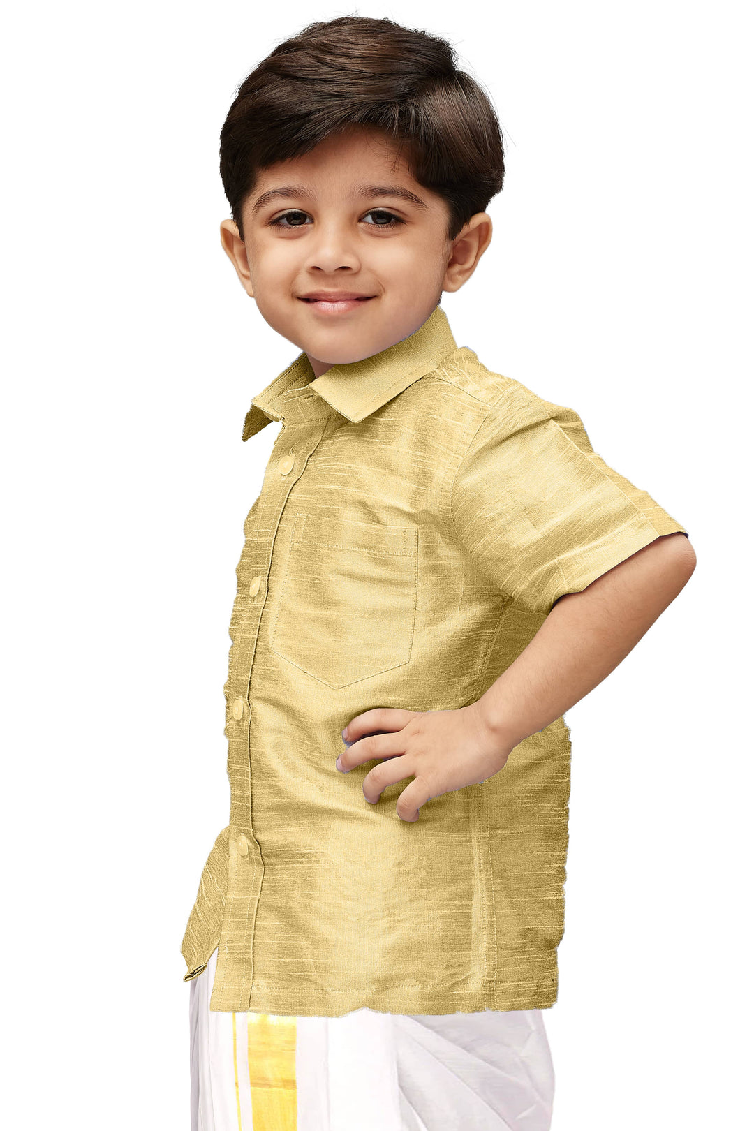 VASTRAMAY Boys  Gold Opaque Ethnic Shirt