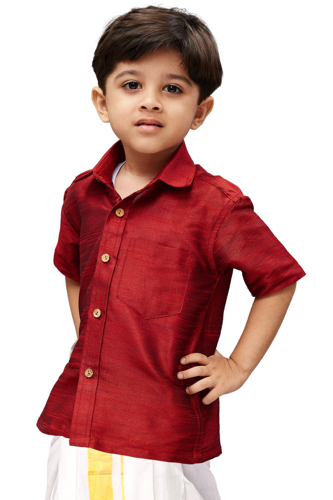 Vastramay Maroon Silk Blend Baap Beta Shirt set