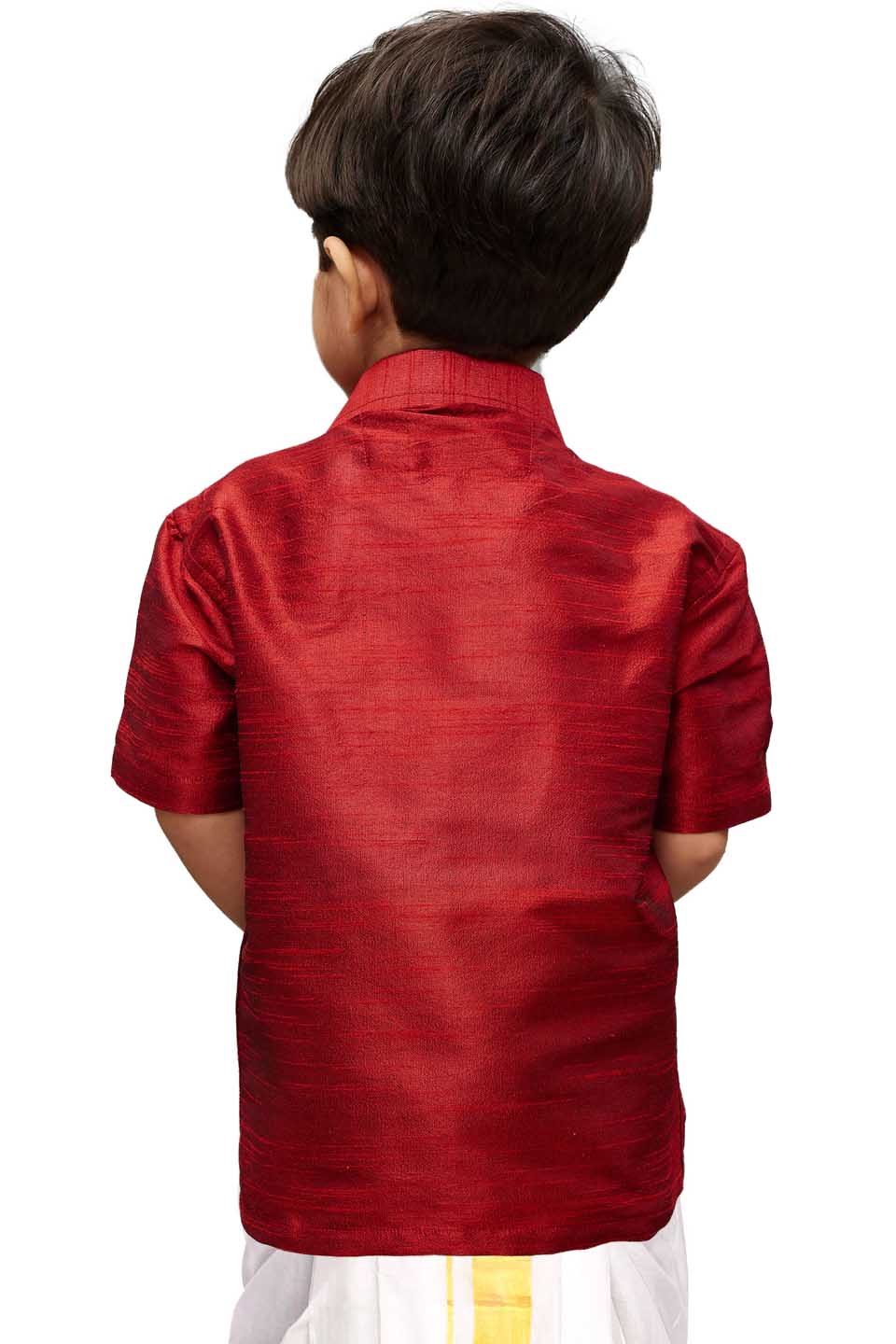 VASTRAMAY Boys Maroon Gold Opaque Ethnic Shirt