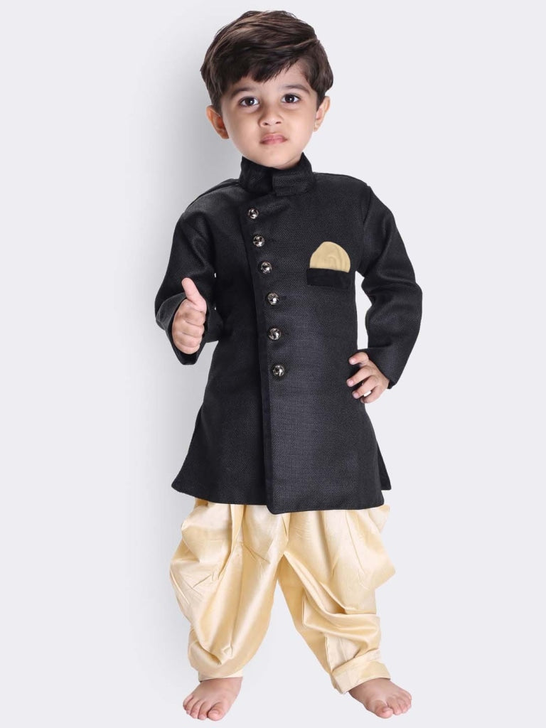 Vastramay Cotton Blend Black Baap Beta Sherwani Set