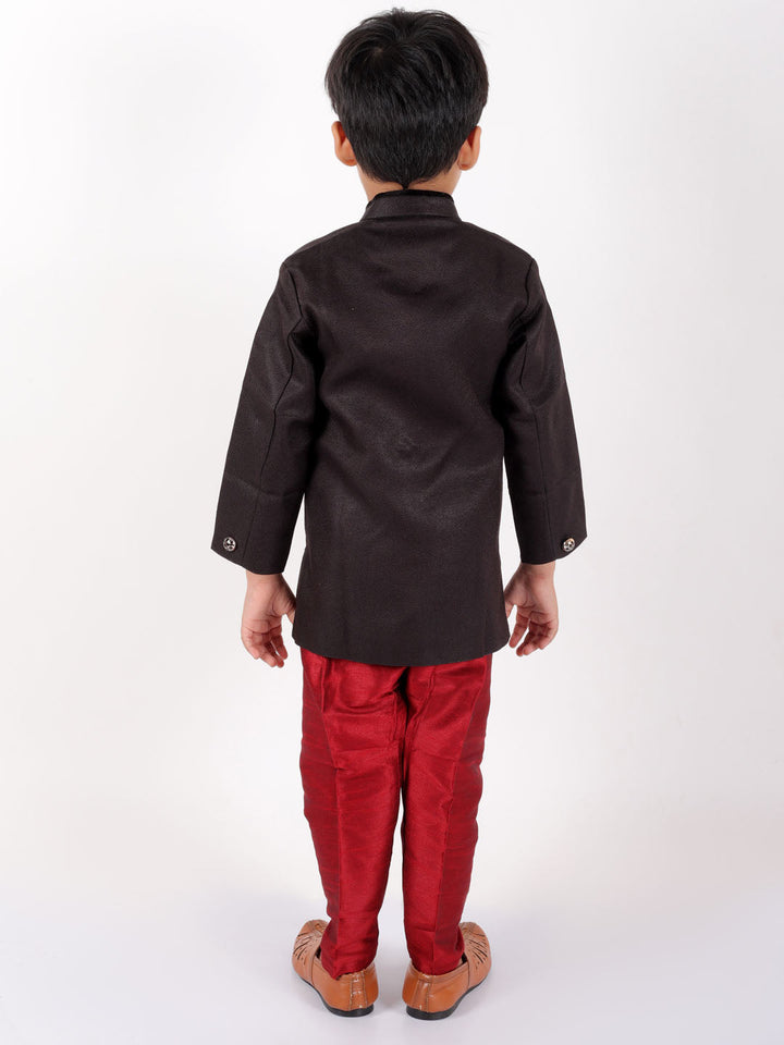 Vastramay Boys' Black Cotton Blend Sherwani And Pant Set