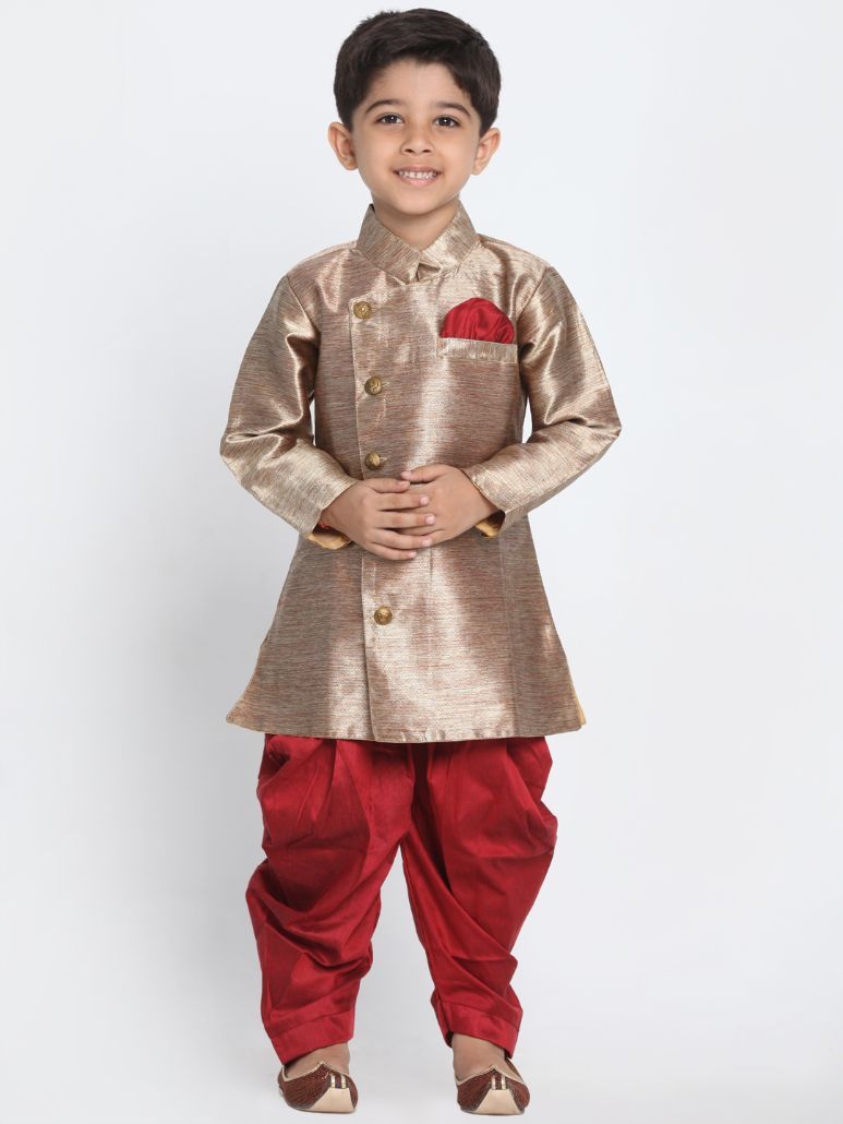 Vastramay Boys' Gold Cotton Blend Sherwani