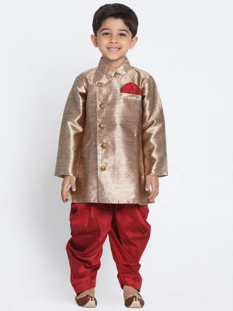 Vastramay Boys' Gold Cotton Blend Sherwani