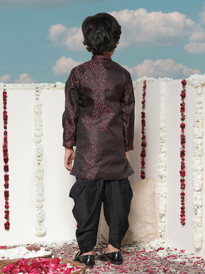 VASTRAMAY Boys' Maroon Silk Blend Sherwani