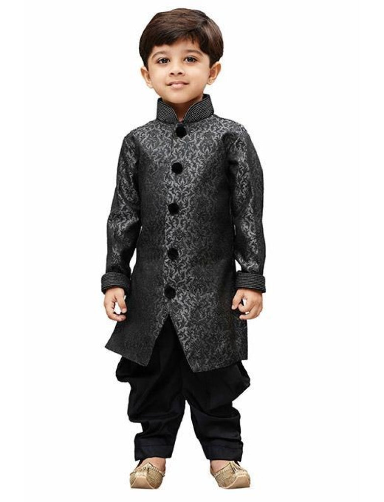 Vastramay Silk Blend Grey Baap Beta Sherwani Set