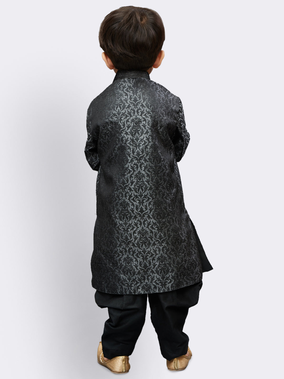 VASTRAMAY Boys' Grey Silk Blend Sherwani