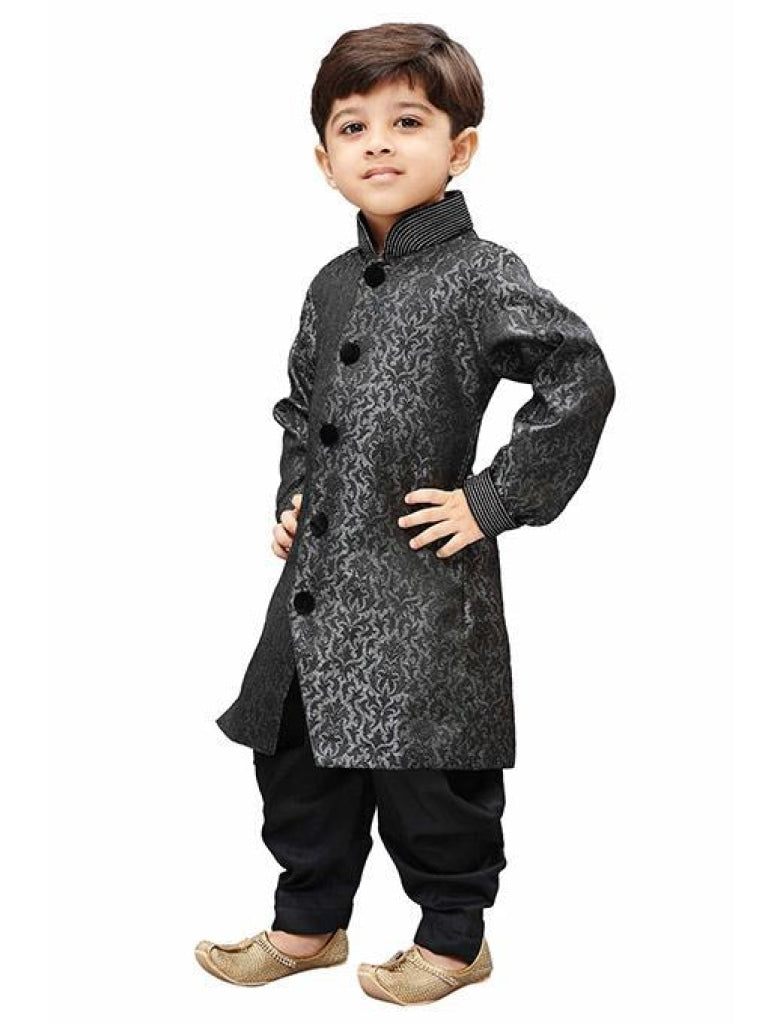 Vastramay Silk Blend Grey Baap Beta Sherwani Set