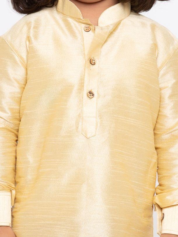 VASTRAMAY Boys' Gold Cotton Silk Kurta and Dhoti Pant Set